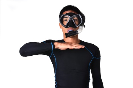 man with snorkeling equipment isolated on white backgroundの写真素材