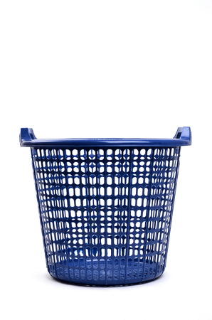 blue plastic basket isolated on white backgroundの写真素材