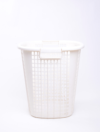 white plastic basket isolated on white backgroundの写真素材