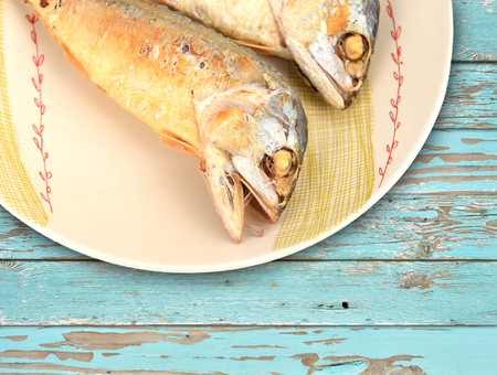 mackerel fried on a dish (thai food)の写真素材