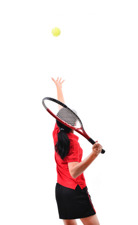 tennis player isolated on white backgroundの写真素材