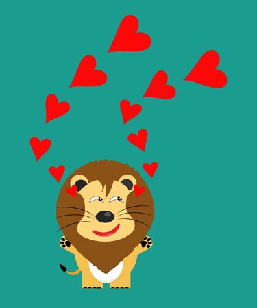 tricky lion gartoon character with red heart vectorのイラスト素材