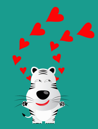 tricky white bengal tiger gartoon character with red heart vectorのイラスト素材