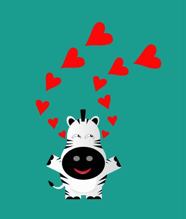 tricky zeebra gartoon character with red heart vectorのイラスト素材