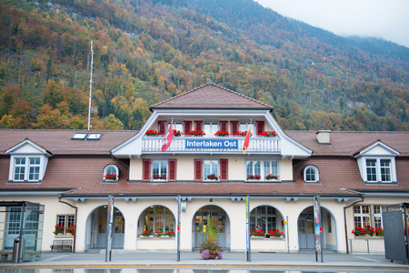 INTERLAKEN, SWITZERLAND - OCTOBER 20, 2015 : Scenery of Town of Interlaken, Switzerland.のeditorial素材