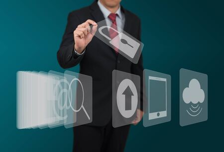 man select computer icon on touch screen panelの写真素材