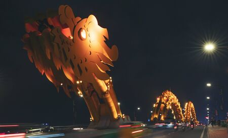 Dragon bridge night light in danang, vietnamのeditorial素材