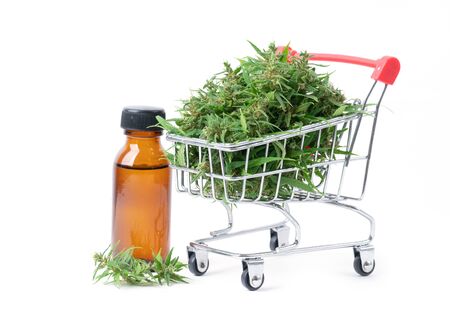 cannabis with cannabidiol (cbd) extract isolated on white backgroundの写真素材