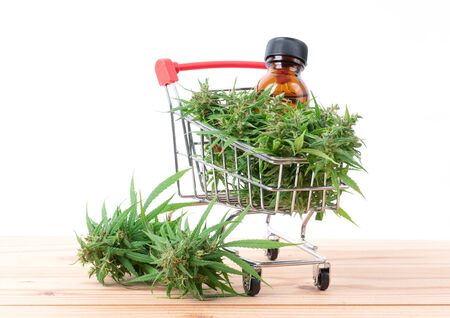 cannabis with cannabidiol (cbd) extract on white backgroundの写真素材