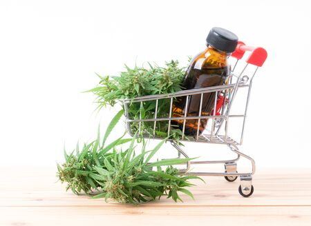 cannabis with cannabidiol (cbd) extract on white backgroundの写真素材