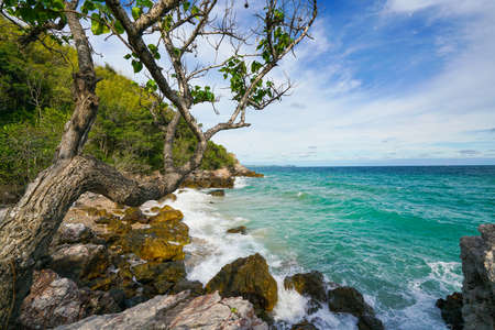 Sand beach among rocks, koh lan island thailandの写真素材