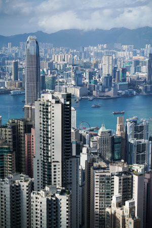 Victoria Harbor aerial view, Hong Kongの写真素材