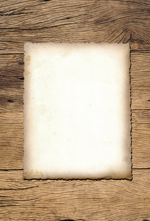 Old vintage paper texture background on wood boardの写真素材