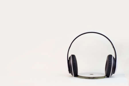 White and black wireless earphone,headphone equipment for listening musicの写真素材