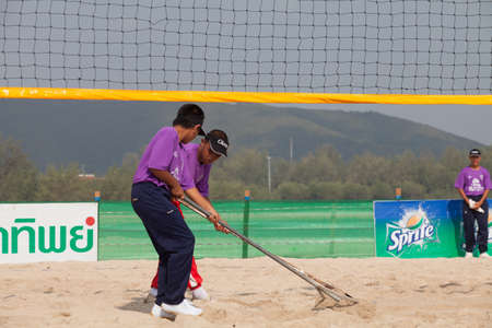 Thailand - April, 14: The grooming of Samila-Chang AVC Beach Volleyball Tour-Samila Open 15th. 14-18 April 2014. Samila beach,Songkhla, Thailandのeditorial素材