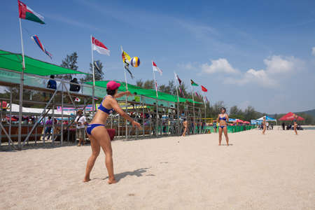 Thailand - April, 14: Samila-Chang AVC Beach Volleyball Tour-Samila Open 15th. 14-18 April 2014. Samila beach,Songkhla, Thailand. Kusano Ayumi and Fujii Sakurako, Japan player.のeditorial素材
