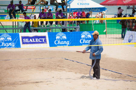 Thailand - April, 14: The grooming of Samila-Chang AVC Beach Volleyball Tour-Samila Open 15th. 14-18 April 2014. Samila beach,Songkhla, Thailandのeditorial素材