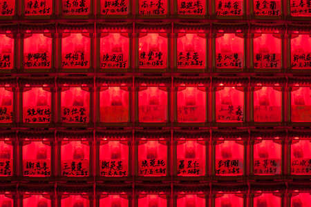 KAOHSIUNG - TAIWAN June 28: Ancestor labels on wall in the temple. Near Dragon and tiger pragodas, June 29,2014 Kaohsiung, Taiwanのeditorial素材