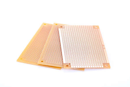 Printed circuit board kits on white background, isolatedの写真素材