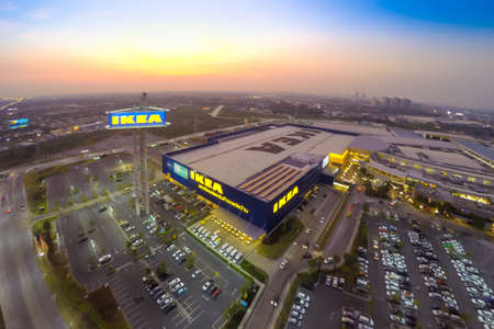BANGNA, THAILAND-JANUARY 18, 2015: Arial view in sunset. The Ikea store of Thailand. IKEA is the world's largest furniture retailer and sells ready to assemble furniture. Founded in Sweden in 1943のeditorial素材