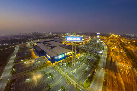 BANGNA, THAILAND-JANUARY 18, 2015: Arial view in sunset. The Ikea store of Thailand. IKEA is the world's largest furniture retailer and sells ready to assemble furniture. Founded in Sweden in 1943のeditorial素材