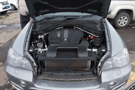 THREDBO, AUSTRALIA : AUG 6, 2016. Engine motor of BMW car close-up,BMW X5.のeditorial素材