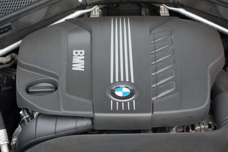 THREDBO, AUSTRALIA : AUG 6, 2016. Engine motor of BMW car close-up,BMW X5.のeditorial素材