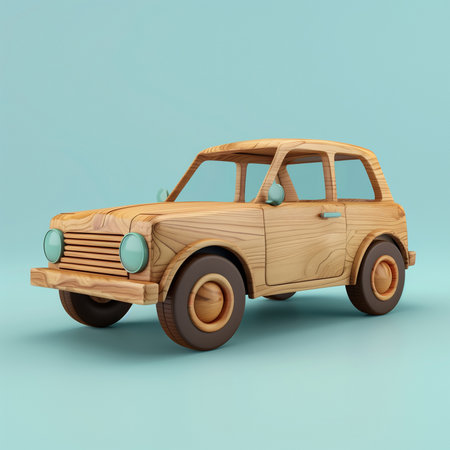 3d-render wooden style of sedan car. Isolated on pastel color backgroundの素材