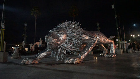 Metal Lion Statue in Yogyakarta,Indonesiaの写真素材