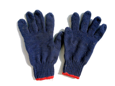 Blue knitted gloves on white background