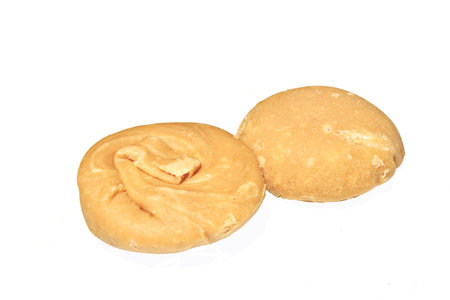 Brown Sugar shape bowl isolated on white background, Processed foods from coconut or  Sugar palm...
