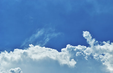 Gray cloud formations on blue sky, Nimbus moving, Appearance of raincloud, Abstract background from...