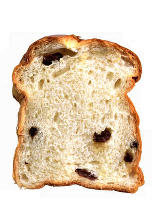 Cross section of Fresh raisin bread isolated on white backgroundの写真素材