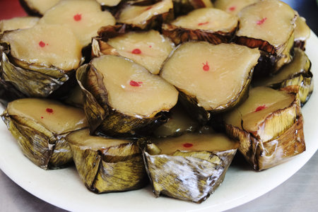 Nian Gao or Chinese new year's cake in white dish