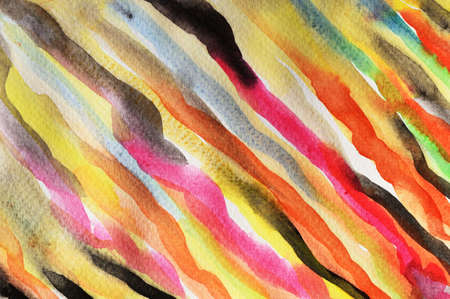 Bright colorful multicolored stripes on white paper , Illustration abstract and bright background from watercolor hand draw on paperの写真素材
