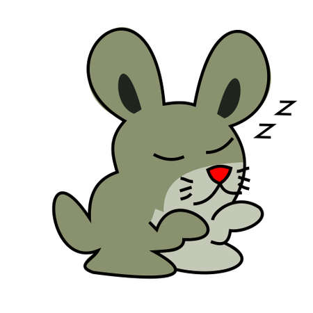 Sleepwalking or somnambulism rabbit isolated on white background, Easter bunny with red nose with gray and green color furのイラスト素材