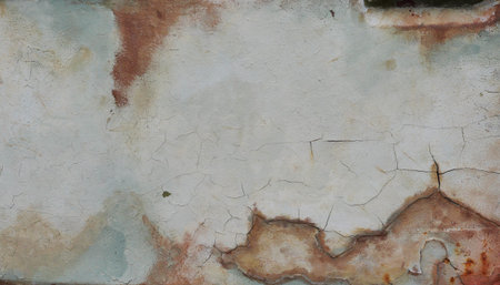 Brown with red with blue and green color rust stain on white and gray metal surface , Abstract...