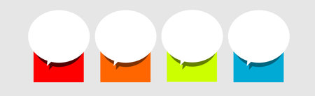 Four blank white oval frames for quote text arranged in red and orange and green and blue rectangles, Concept of step marketing, Vector illustration infographic for business presenのイラスト素材