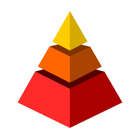 Abstract infographic illustration of yellow and red triangles divided and cut into thirds and space for text, Pyramid shape for presenting business ideas or disparity and statisticのイラスト素材