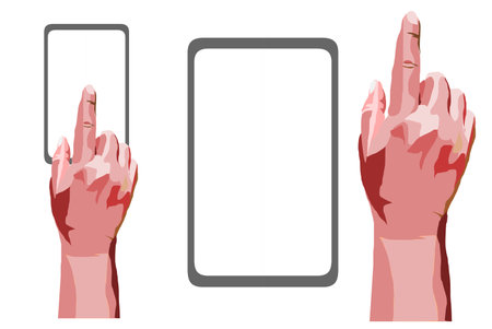 Finger touching mobile phone touch screen for communication and transaction, Modern human technology useのイラスト素材