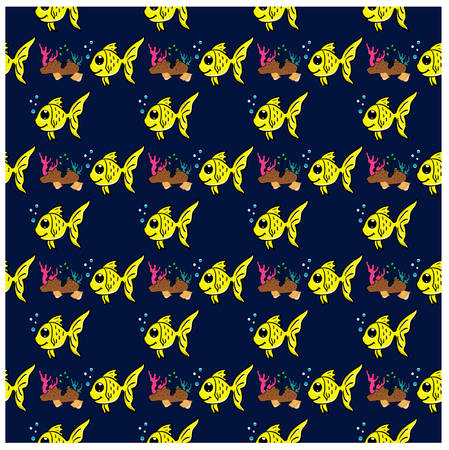 vector pattern with fishes, cute fish backgroundのイラスト素材