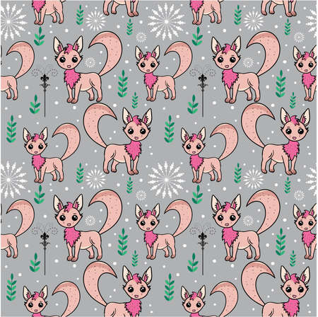 Pattern with stylized arctic foxesのイラスト素材