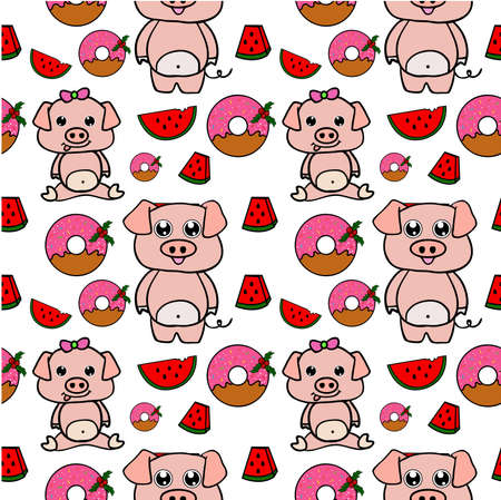 Seamless pattern with a pig and food vectorのイラスト素材