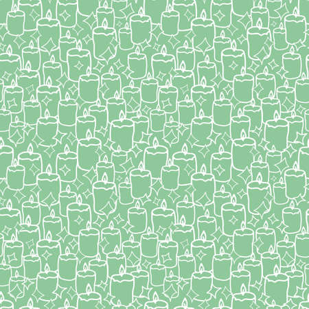 Sage green and white candles seamless patternのイラスト素材