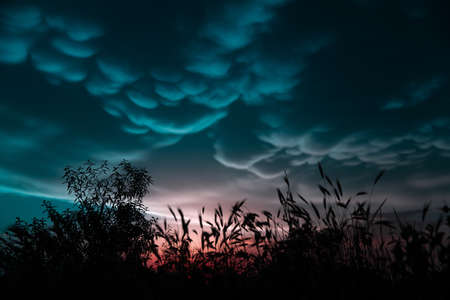 landscape with thunder and mammoth clouds in the skyの写真素材