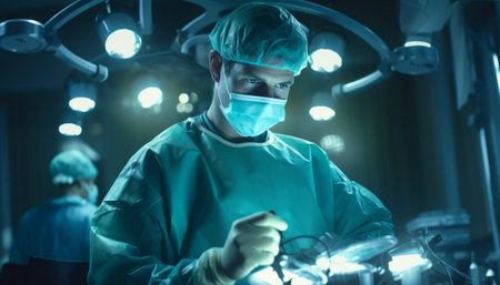 A doctor surgeon performs an operation on the organs of a sick person. Physician, professor, doctor of sciences in cardiology and oncology. generation AIの素材