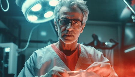 A doctor surgeon performs an operation on the organs of a sick person. Physician, professor, doctor of sciences in cardiology and oncology. generation AIの素材