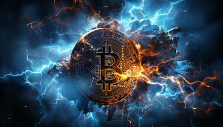 Bitcoin cryptocurrency on a dark background. Bitcoin is a modern way of exchange and this crypto currency is a convenient means of payment in the financial. generation AIの素材