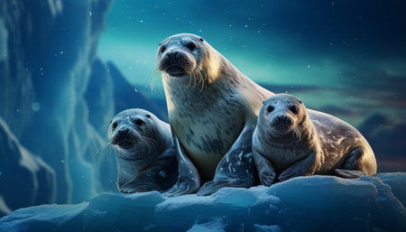 Baby seal and mother on the ice. AI generationの素材