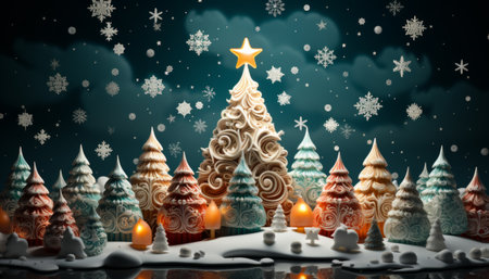 Christmas background with christmas tree and snowflakes. 3New Year. AI generationの素材